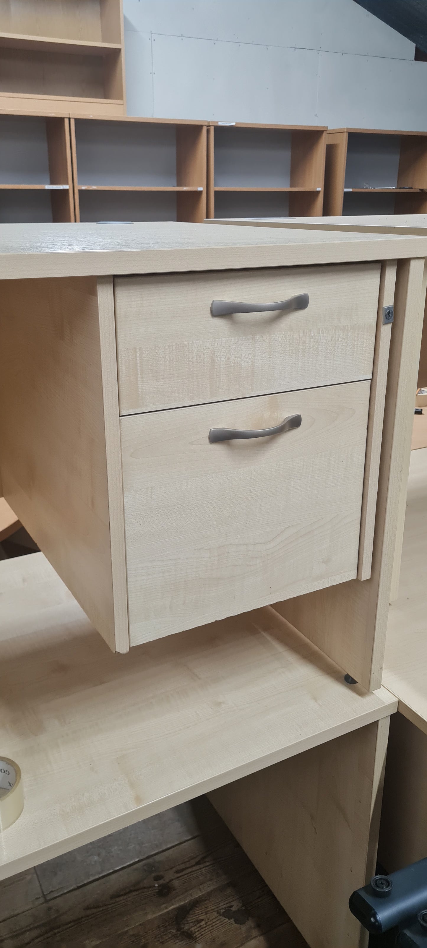 Desk, wooden, straight with pedestal, 120cm x 80cm
