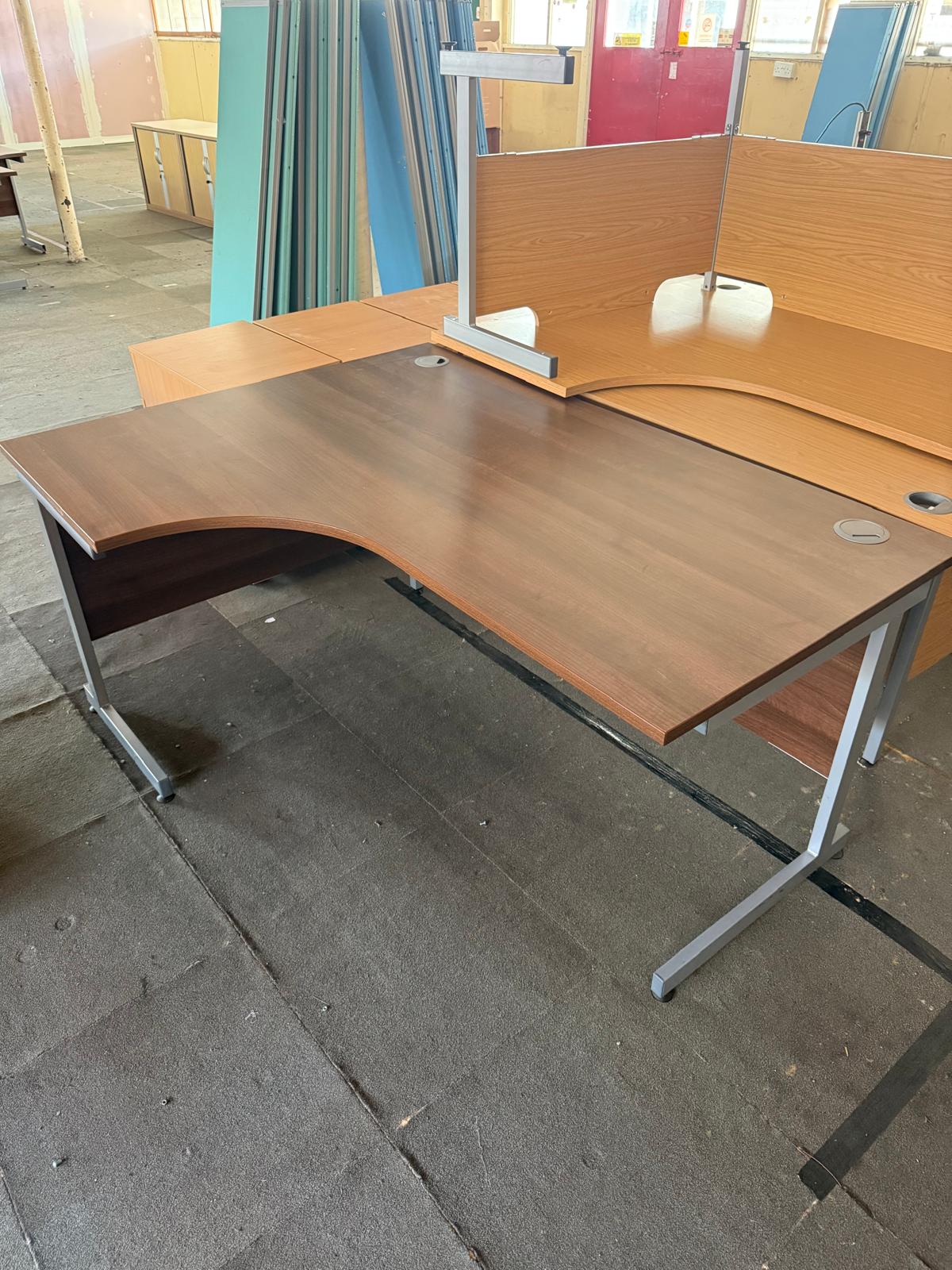 Desk, Wooden, Dark Brown, Radial 160cm x 120cm