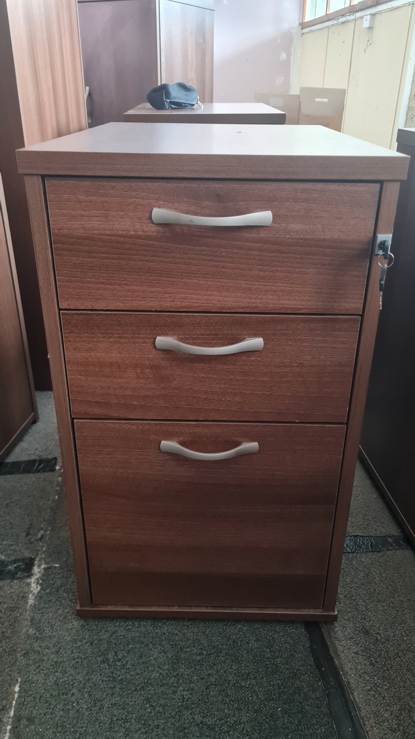 Brown wooden pedestal 3 drawers