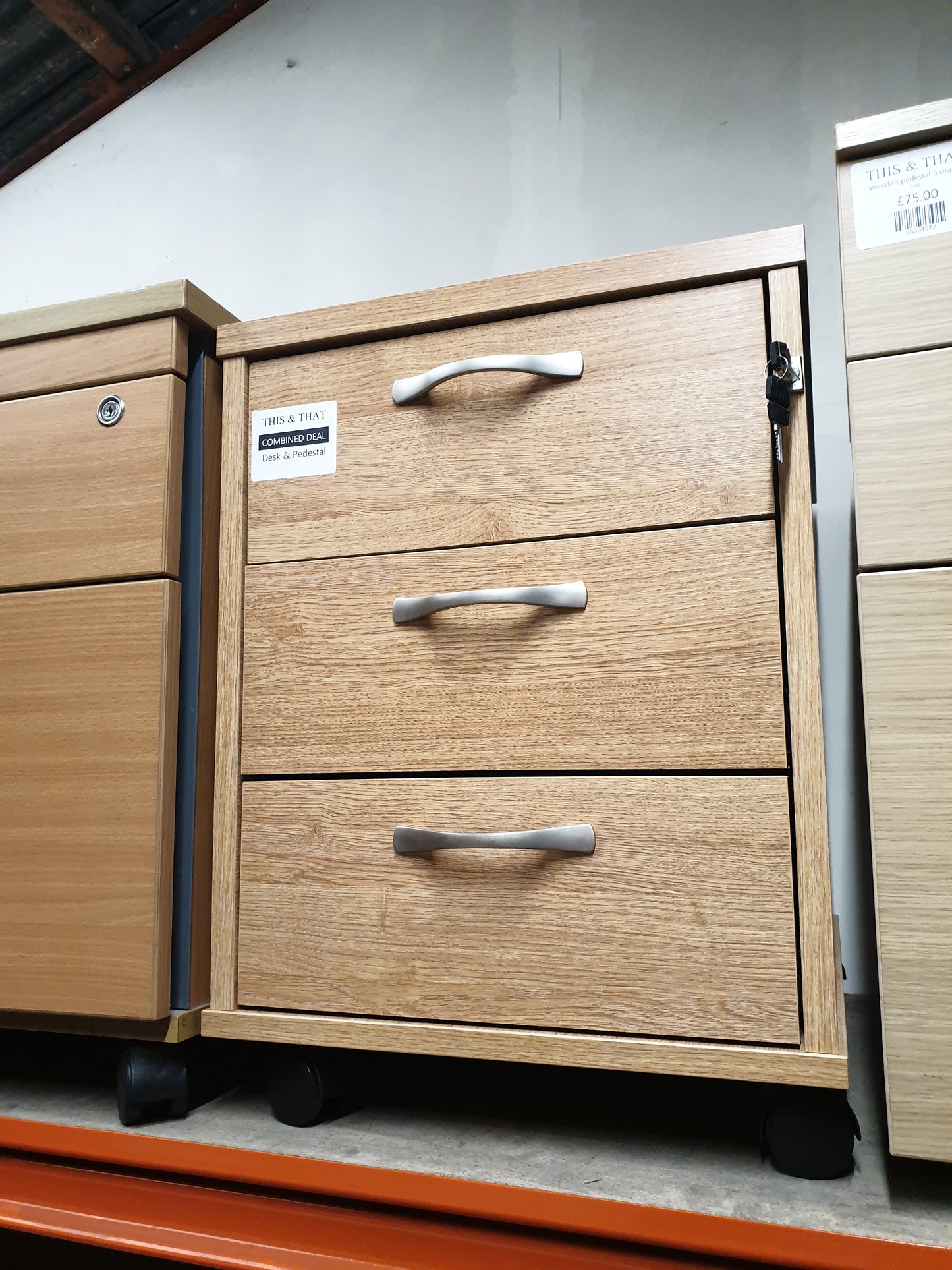 Desk, Straight, Wooden, 180cm + Drawer Unit